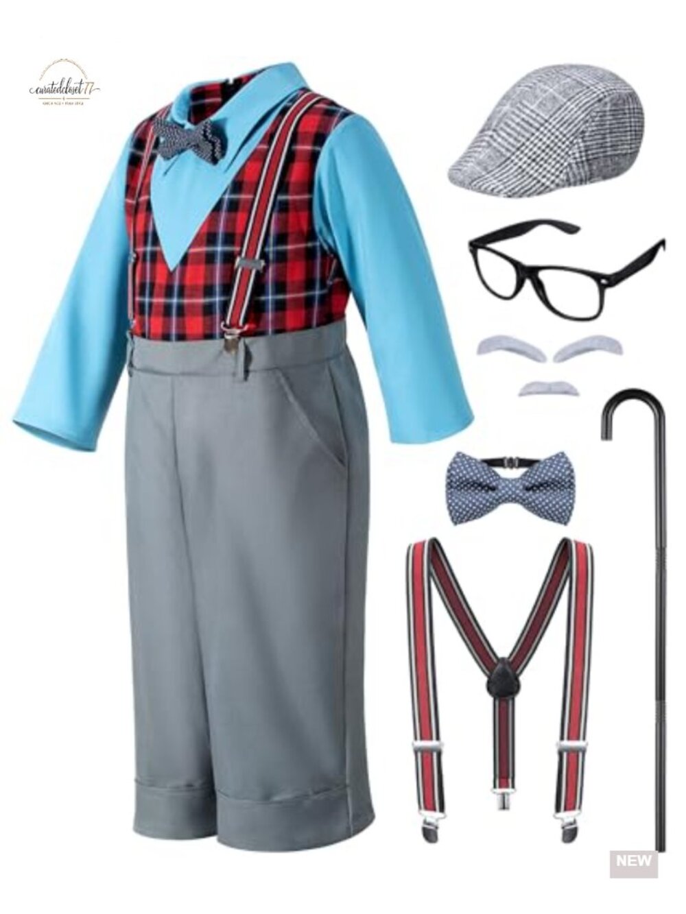 Kids Old Man Costume Set 100 Days of School Grandpa Pretend Play
